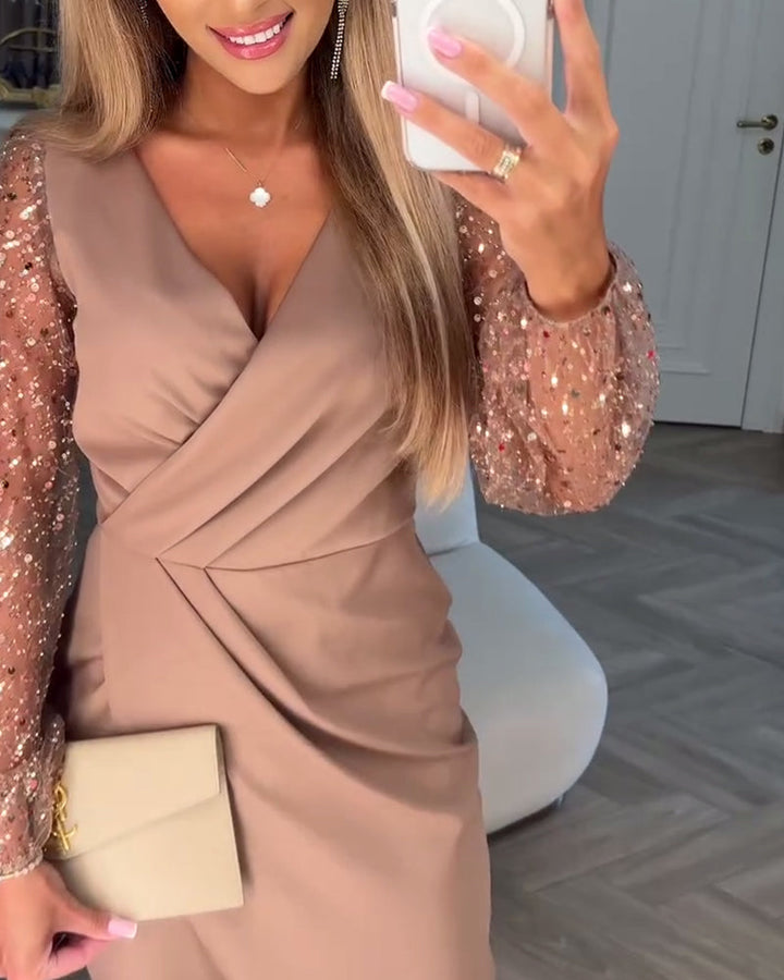 Robe Élégante À Fente Avec Manches Pailletées