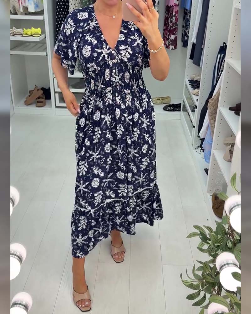 Robe Col V Loose Imprimé Longue