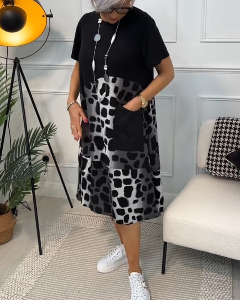 Robe imprimée à manches courtes et col rond