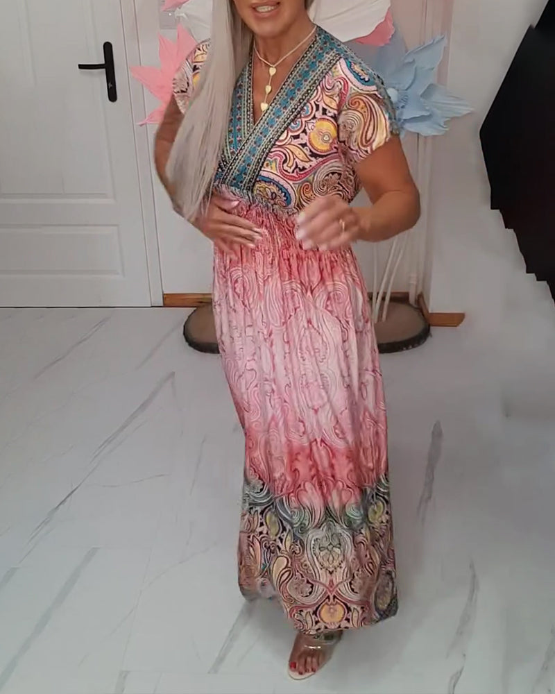 Robe Bohème Col V Cintrée Vacances