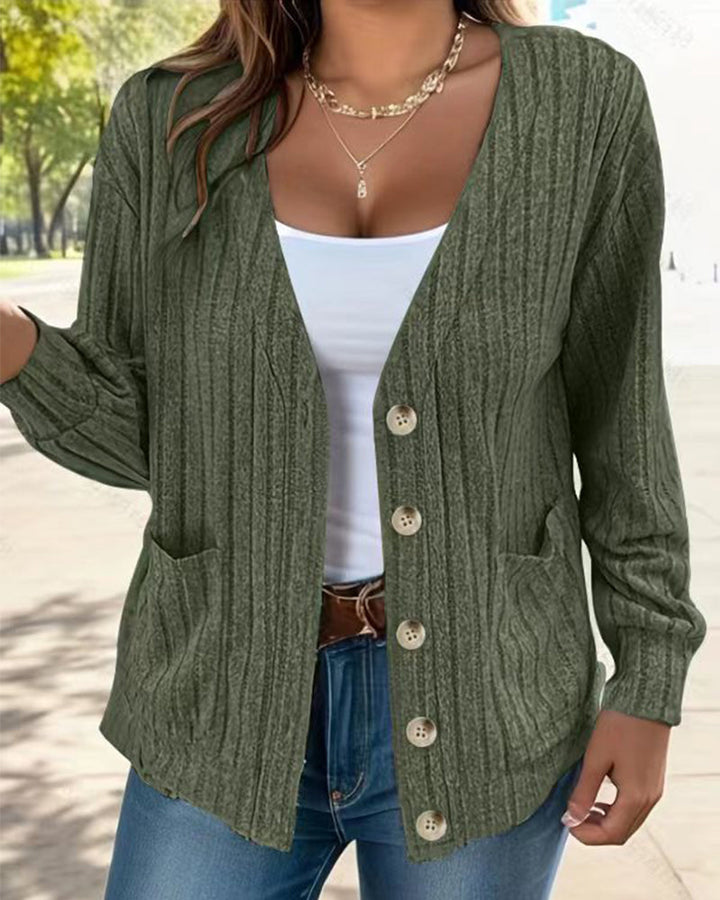 Veste manches longues col V couleur unie