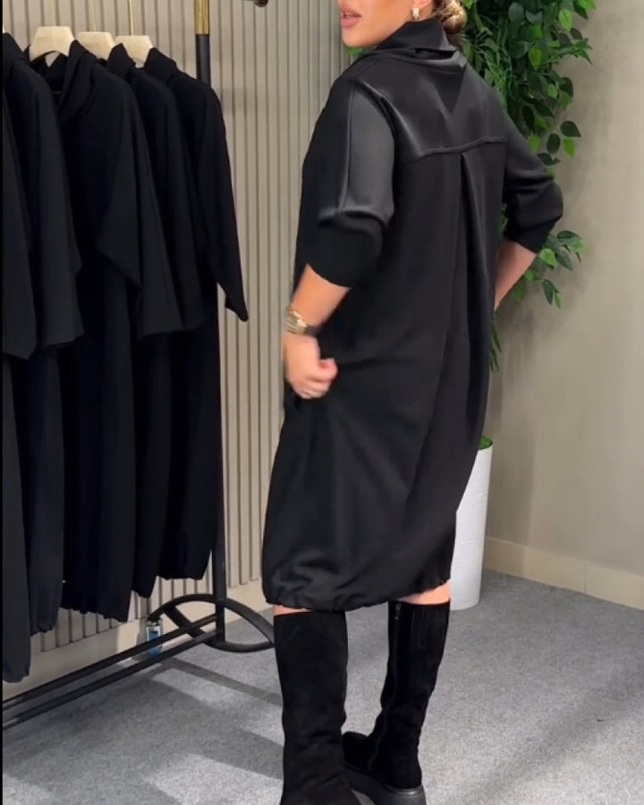 Robe Stylisée 3/4 Manche Col Drapé