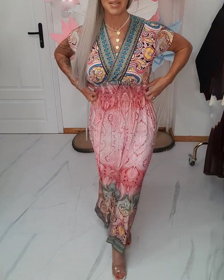 Robe Bohème Col V Cintrée Vacances