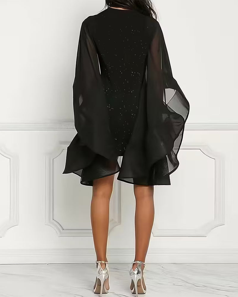 Robe Scintillante À Col Rond Et Manches Chauve-Souris