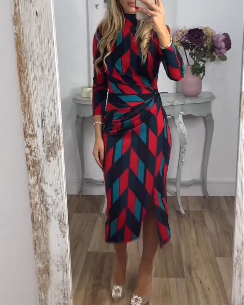 Robe fendue à imprimé losanges