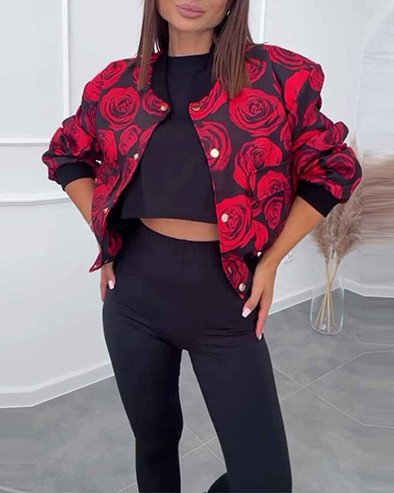 Veste décontractée boutonnée à imprimé rose