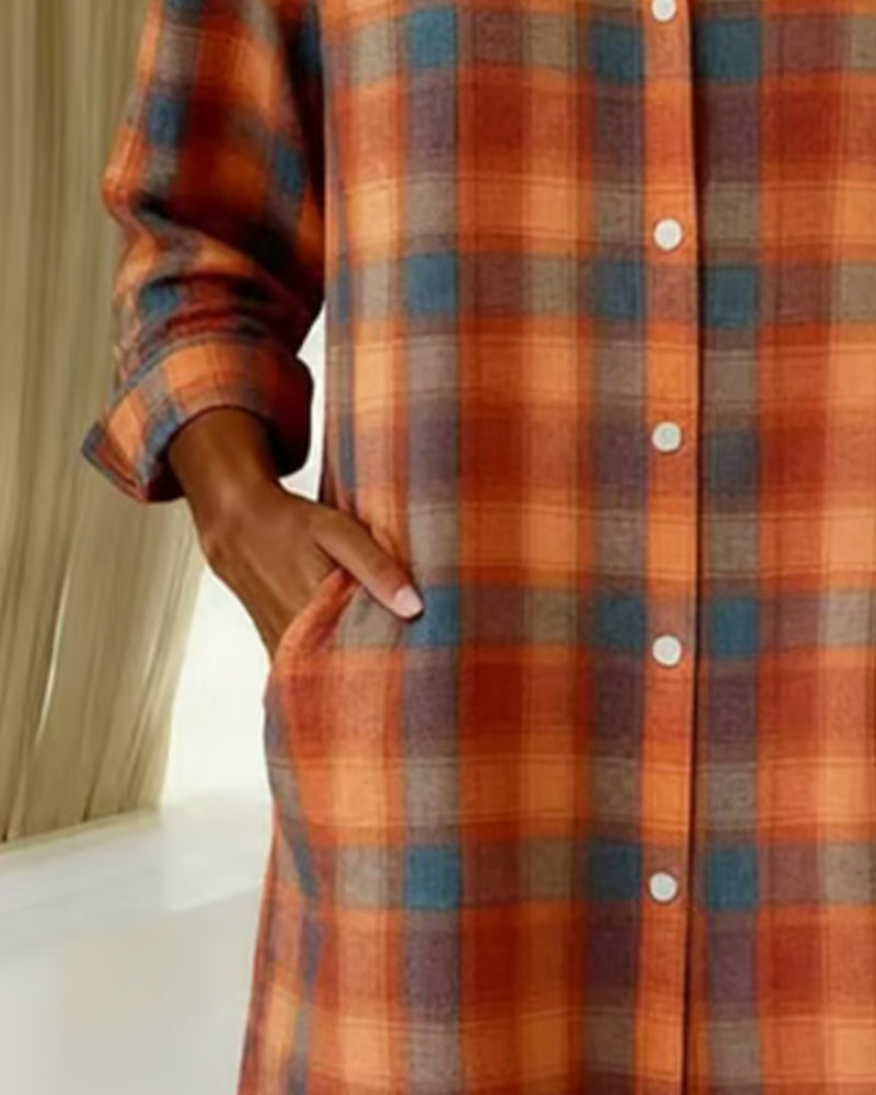 Robe Chemise À Carreaux Col Revers Boutonnée