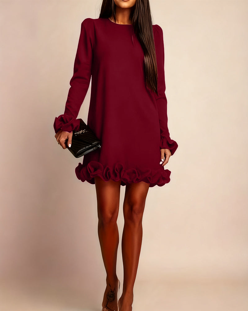 Robe Manche Ballon Droite Bouton Fleur