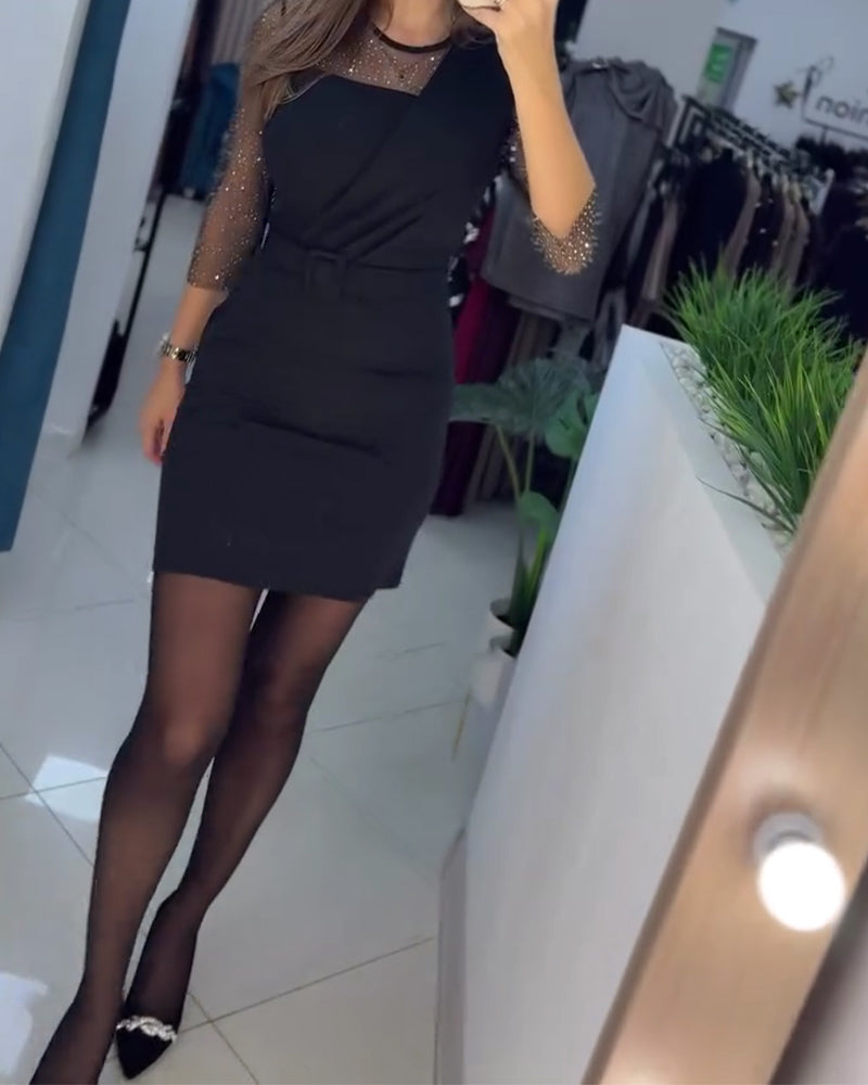 Robe Maille Brûlant Strass Slim Fit Près Des Hanches