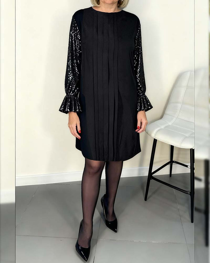 Robe Unie À Manches Évasées Et Plissés