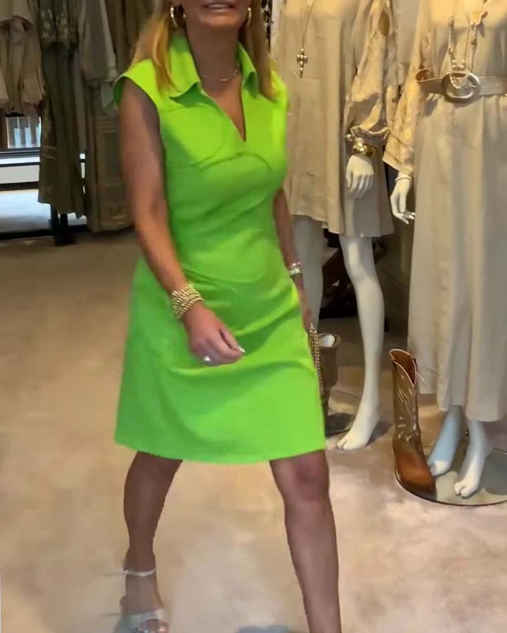Robe Col V Sans Manches Taille Ajustée