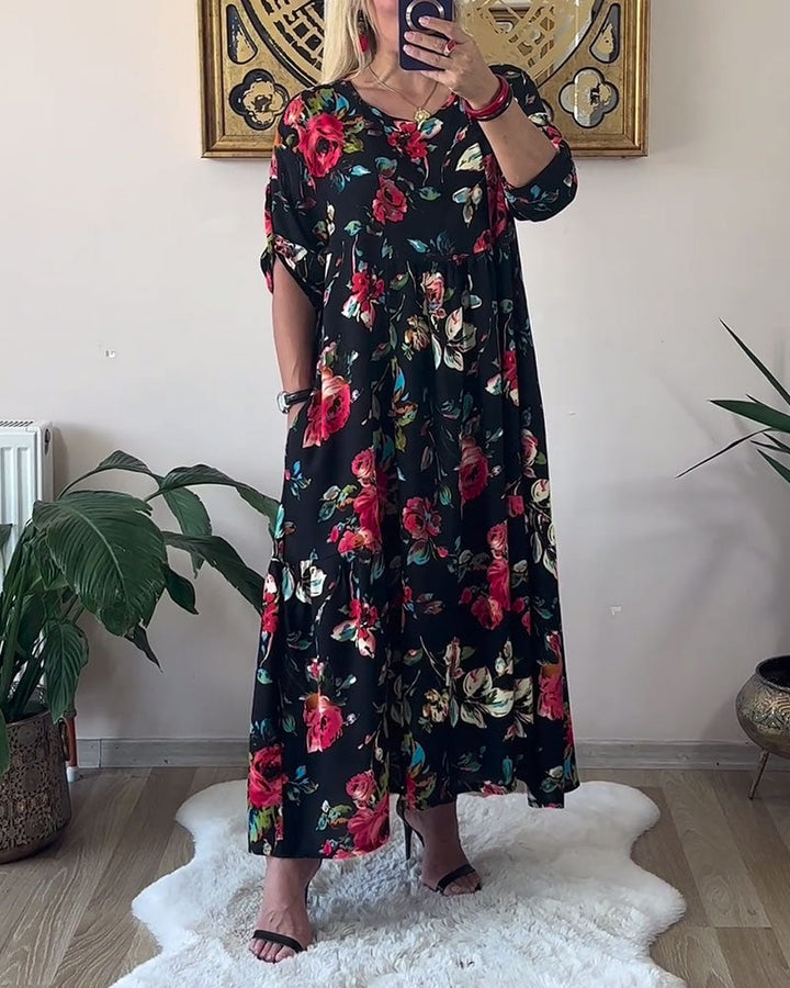 Robe Ample Oversize Col Rond Imprimée