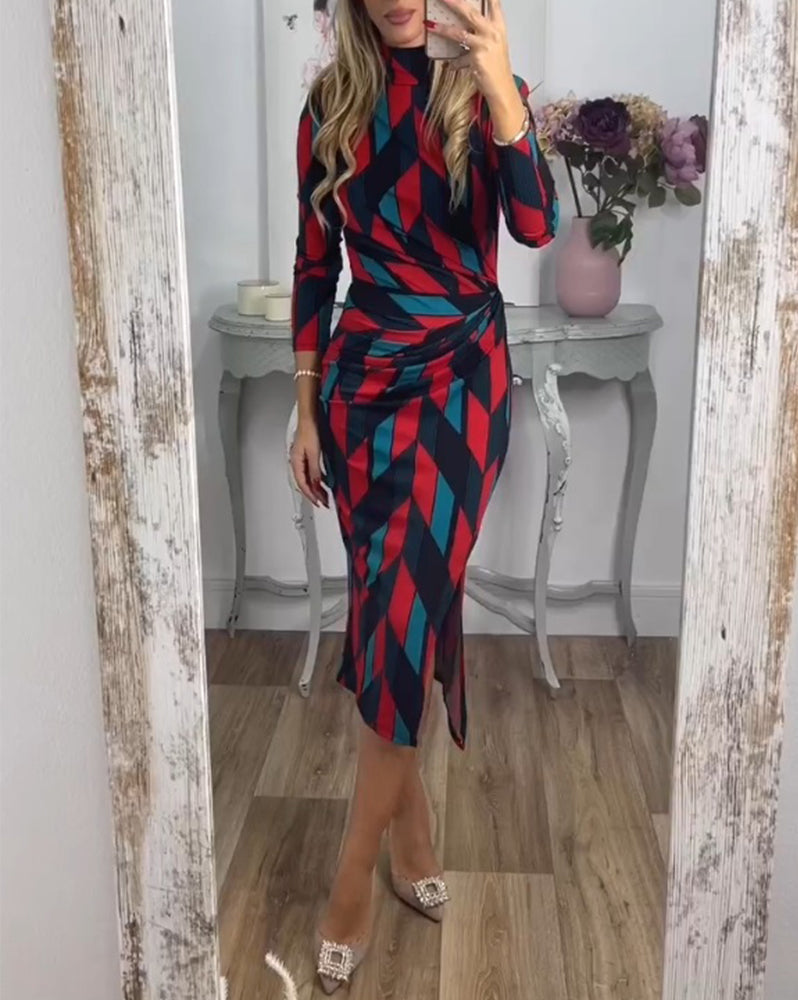 Robe fendue à imprimé losanges