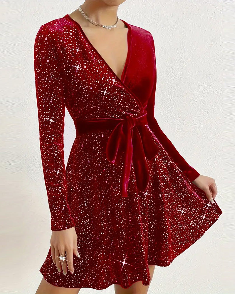 Robe Profond V Velours Perçage À Chaud