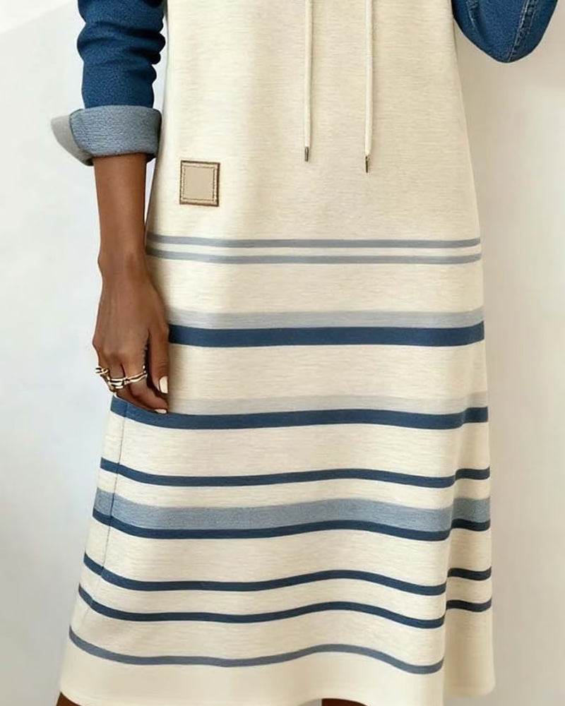 Robe À Capuche Rayée Panachage de Couleurs