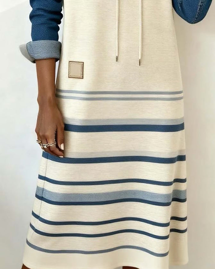 Robe À Capuche Rayée Panachage de Couleurs