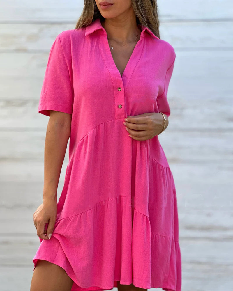 Robe boutonnée à revers confortable de couleur unie