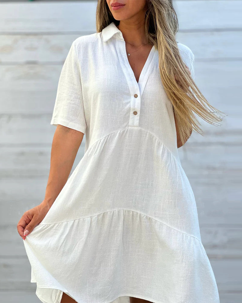 Robe boutonnée à revers confortable de couleur unie