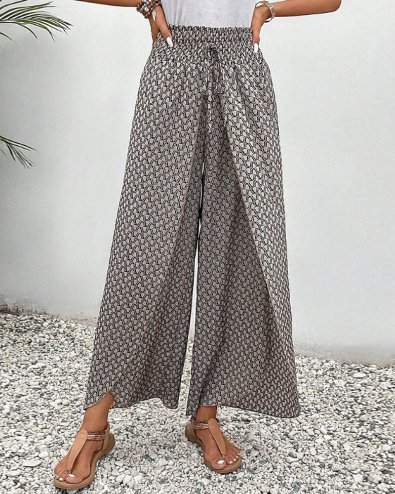 Pantalon large à cordon élastiqué à imprimé géométrique