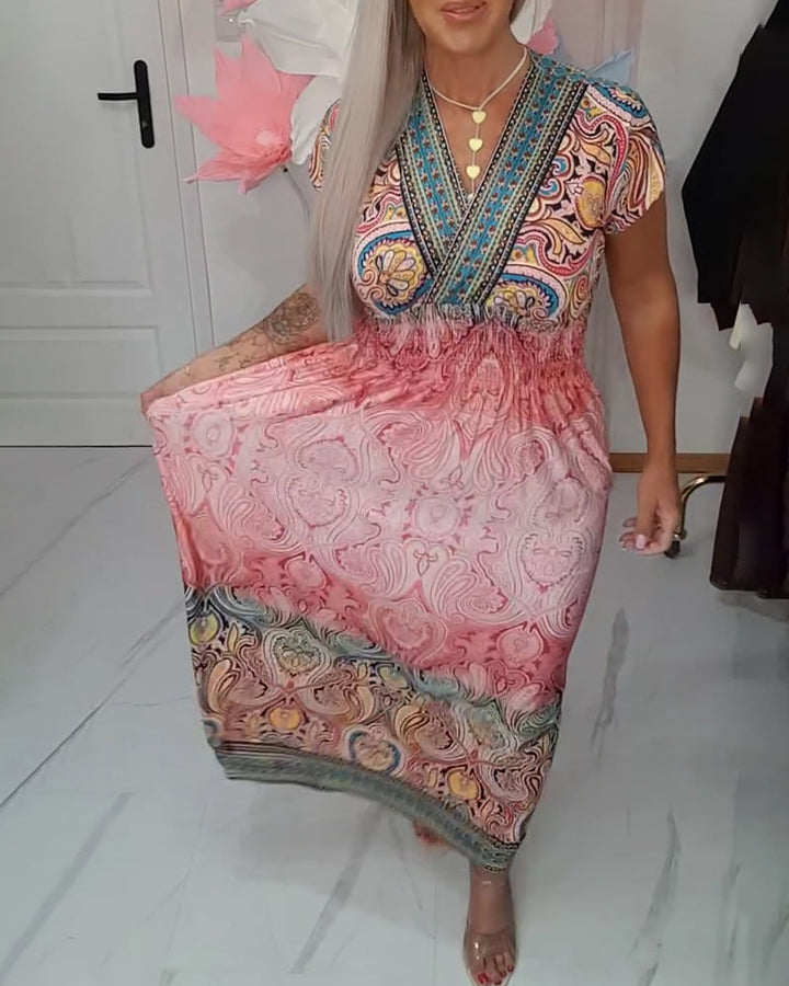 Robe Bohème Col V Cintrée Vacances