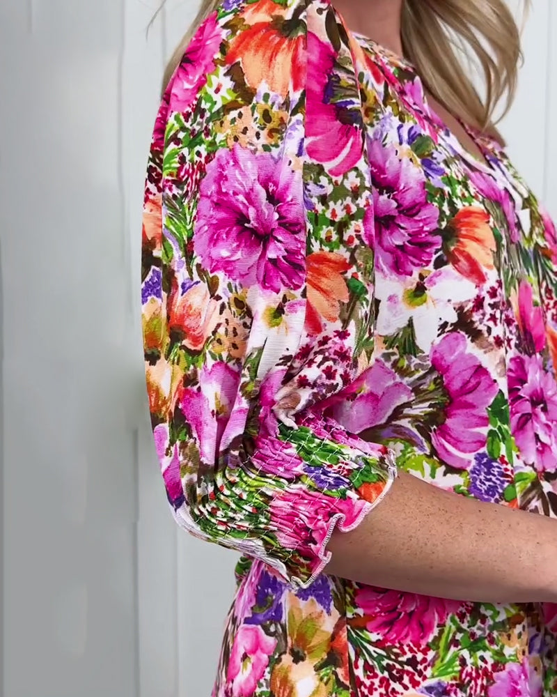 Blouse Manches Courtes Tendance Fleuri