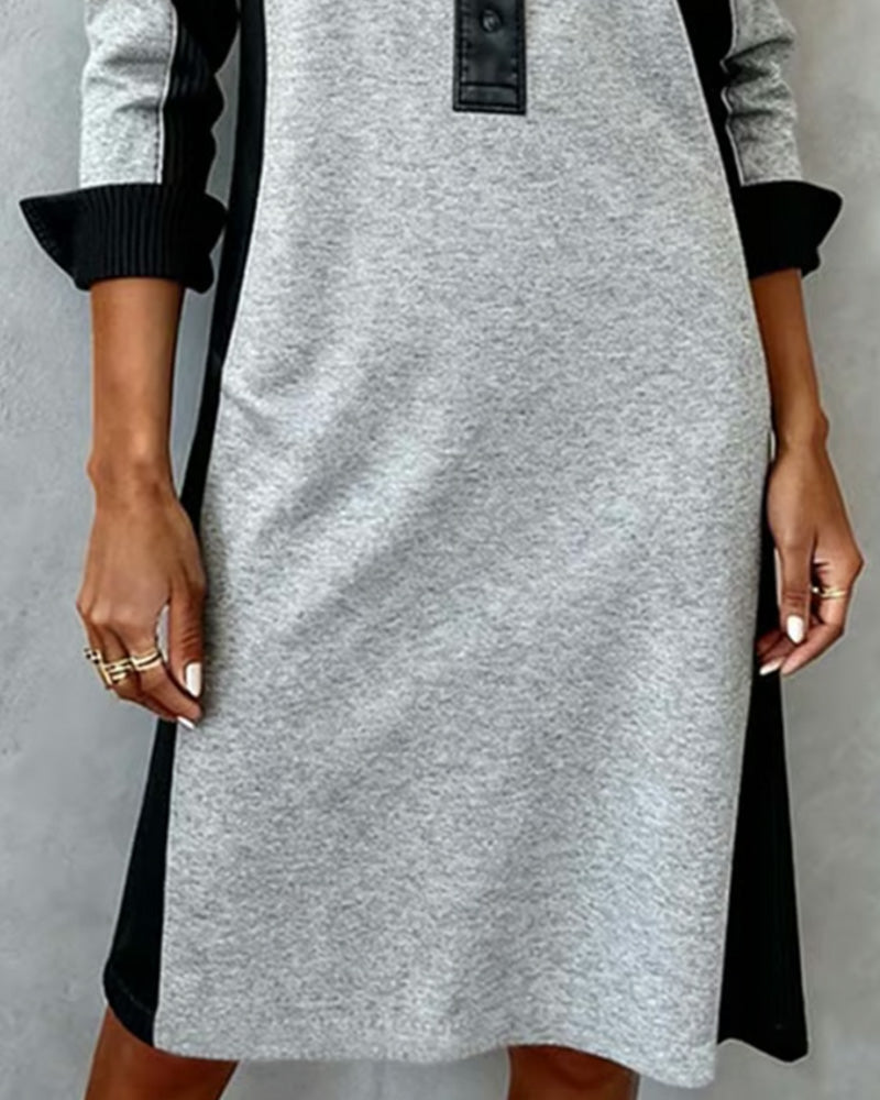 Robe À Manches Longues Avec Détails Patchwork Et Col