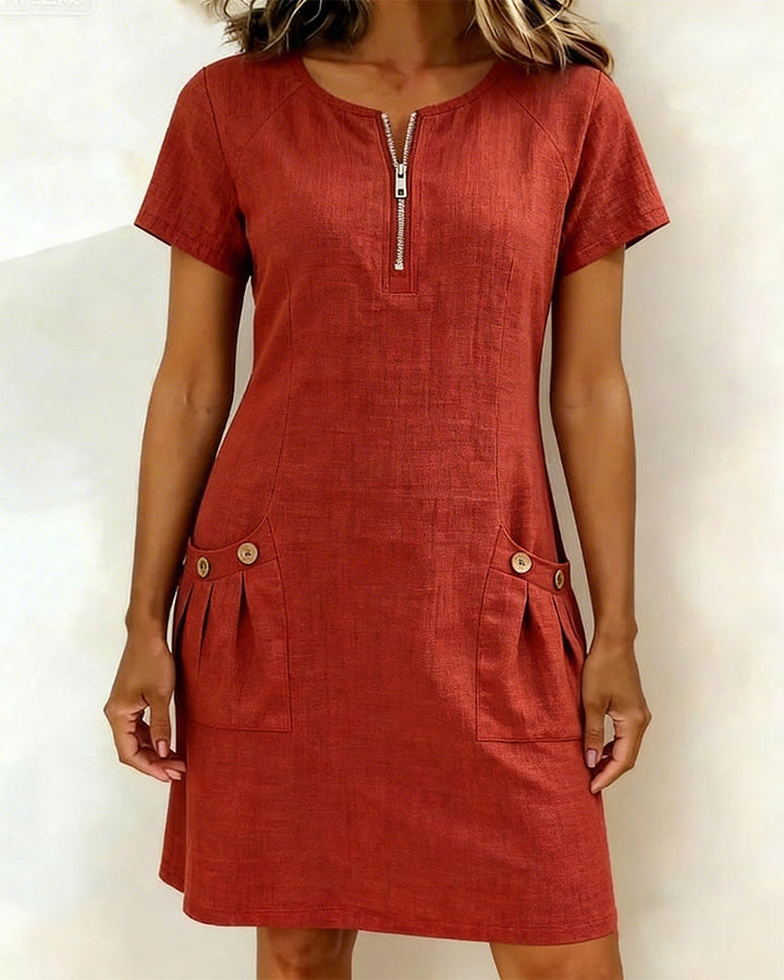 Robe Fermeture Éclair Poche Coton Lin