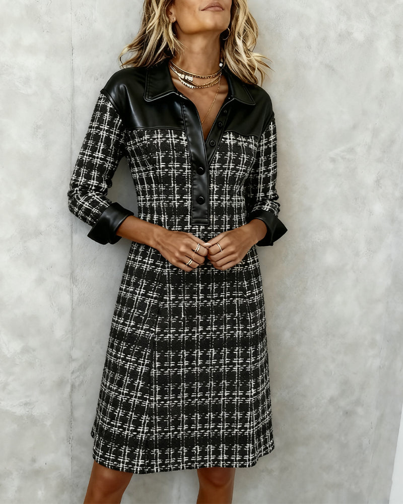 Robe Manches Longues À Patchwork Et Pied-De-Poule