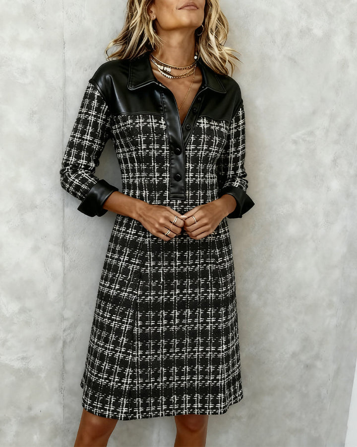 Robe Manches Longues À Patchwork Et Pied-De-Poule