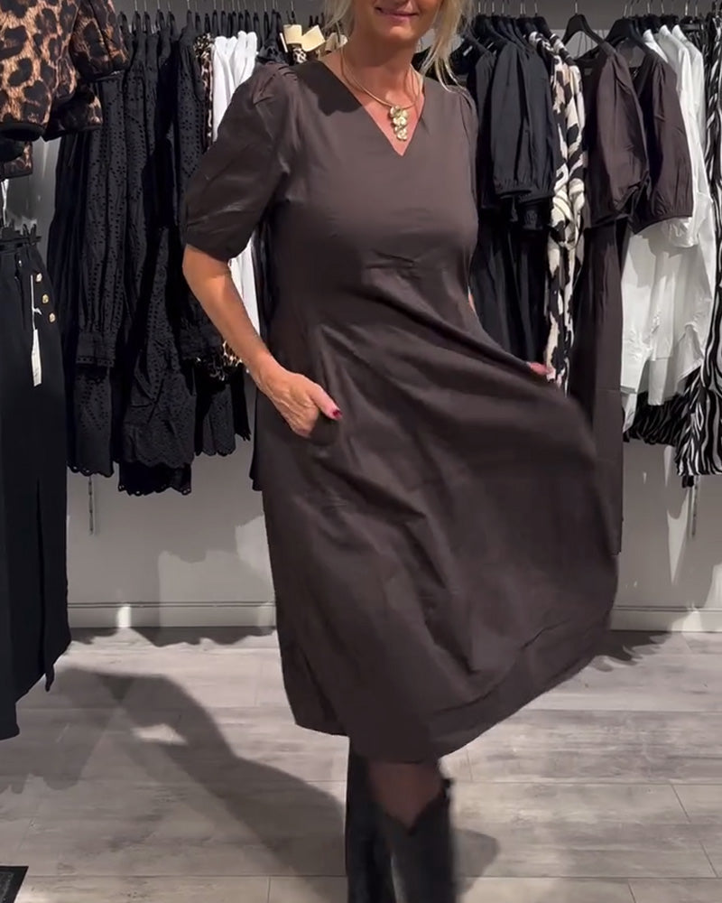 Robe Col V Poche Décontractée