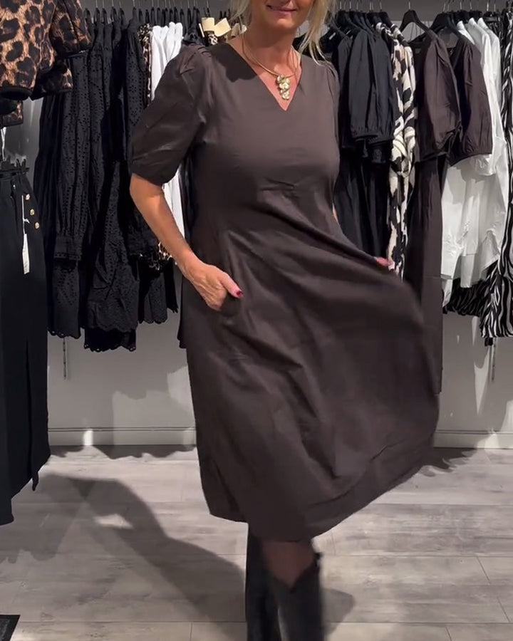 Robe Col V Poche Décontractée