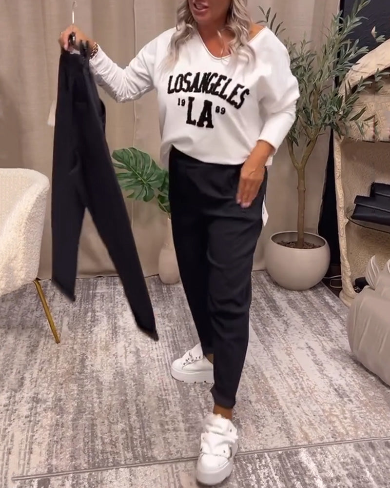 Pantalon décontracté de couleur unie avec poche