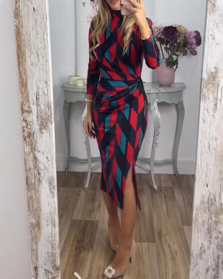Robe fendue à imprimé losanges