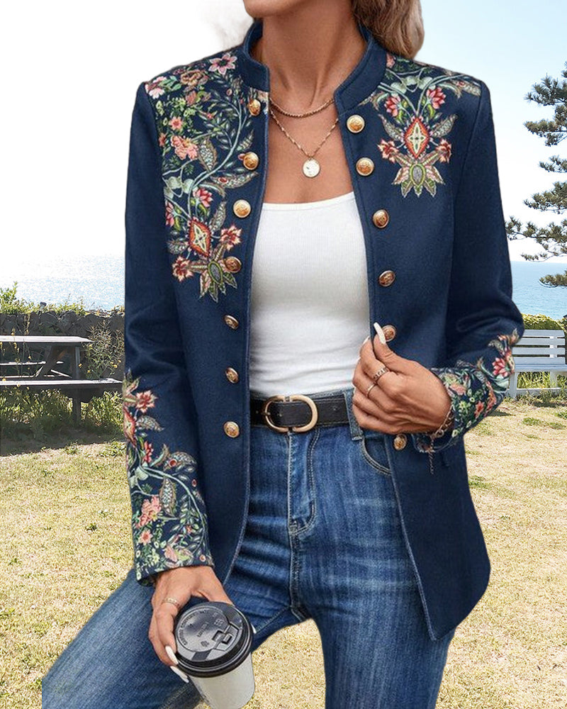 Costume élégant imprimé à double boutonnage