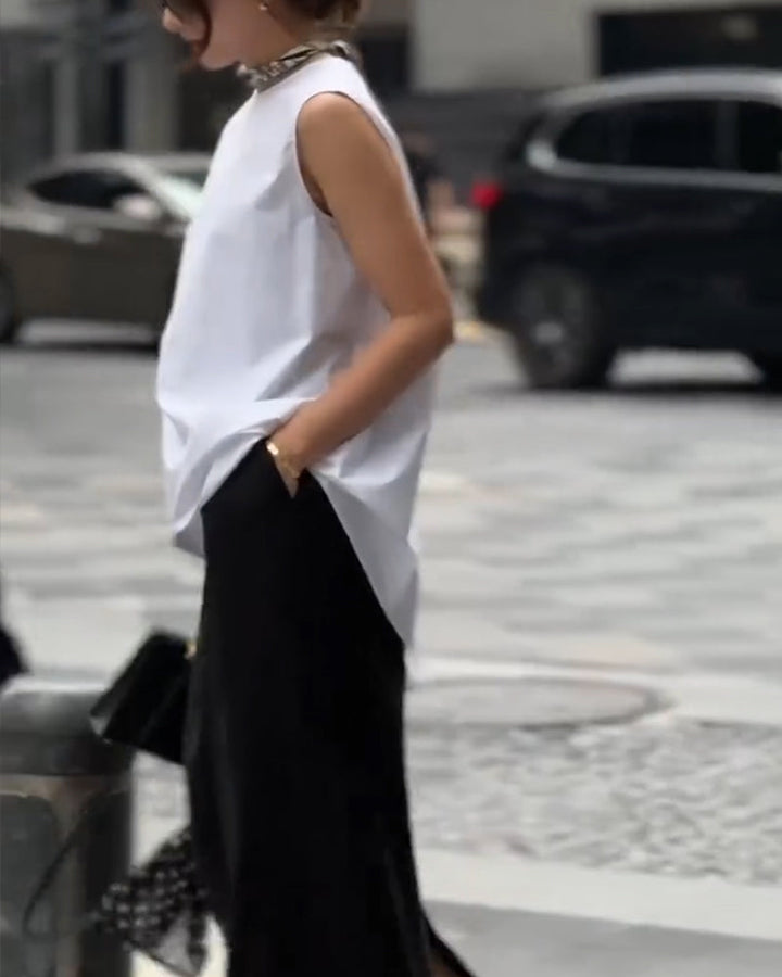 Blouse Asymétrique Sans Manches Style Gilet