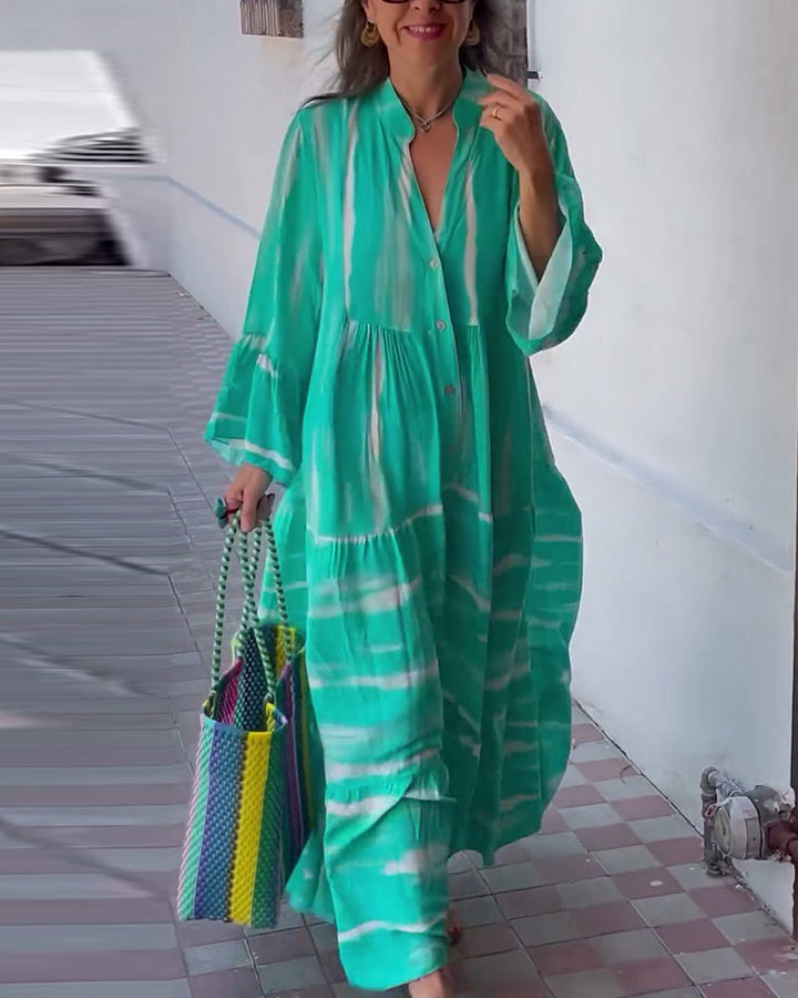 Robe longue ample décontractée à col en V et manches évasées