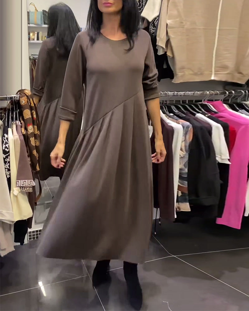 Robe décontractée à col rond couleur unie