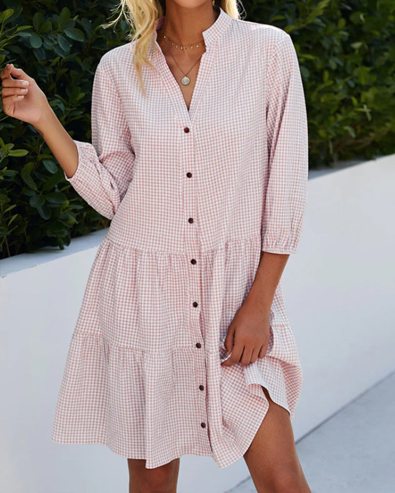 Robe à carreaux à col montant