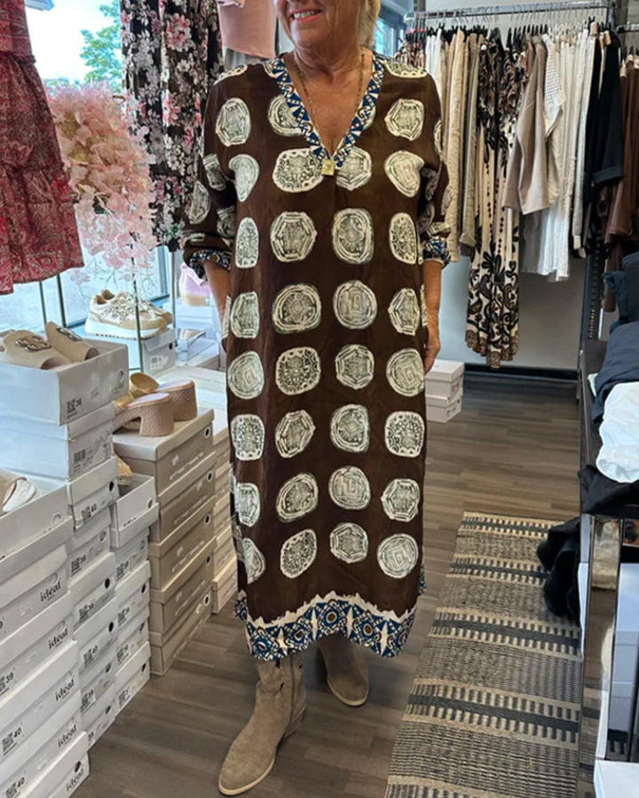 Robe Manches Longues En V Imprimé