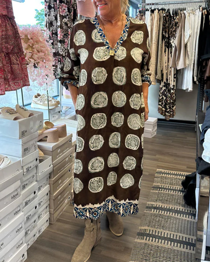 Robe Manches Longues En V Imprimé